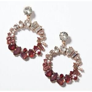NWT LOFT Elegant White and Red Rhinestone 2" Drop Earrings